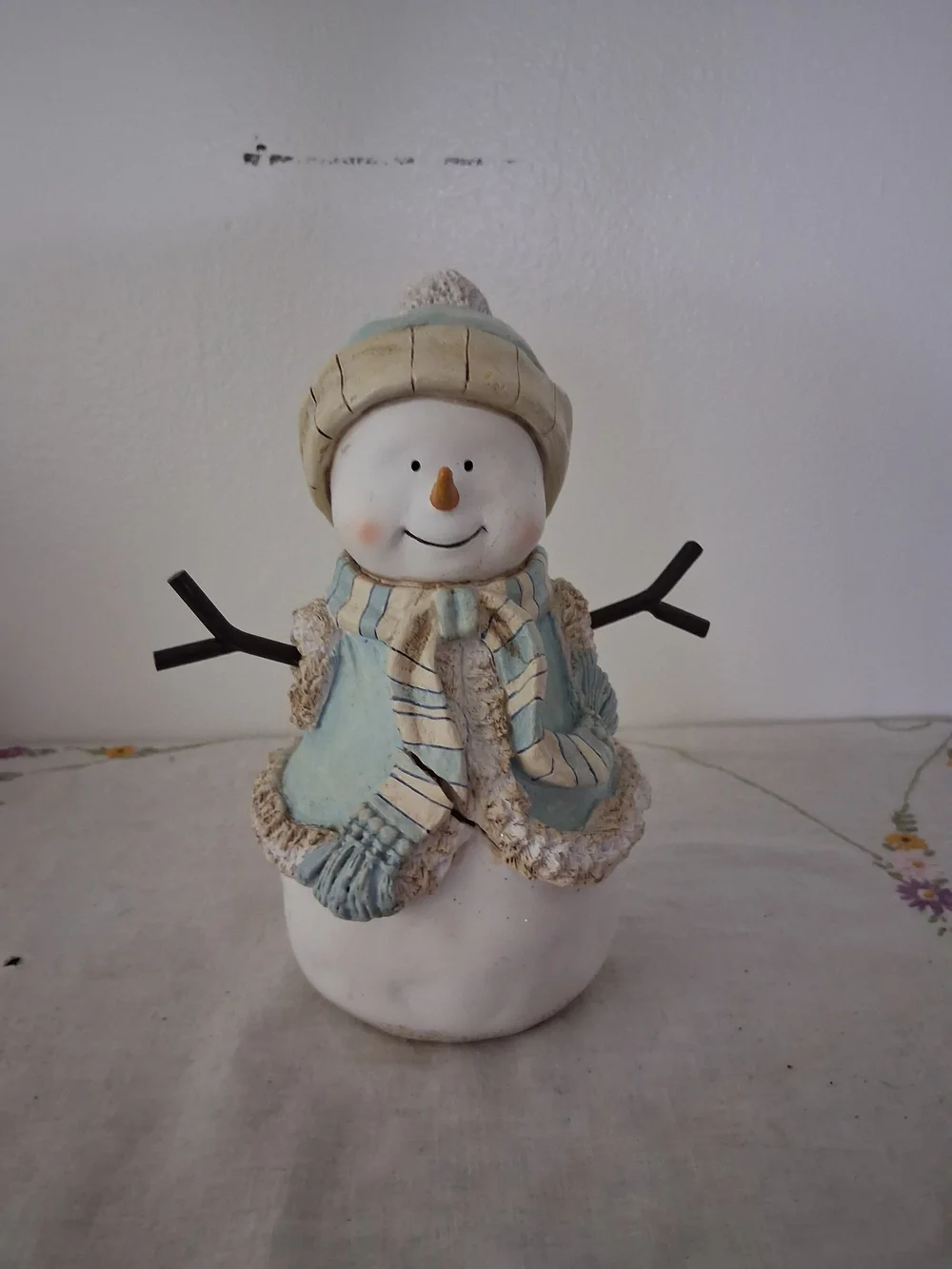 Blue and Cream Snowman Holiday Figurine - Brand Unknown